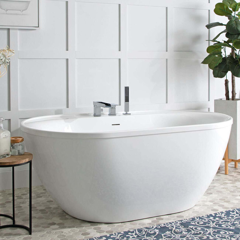 66'' x 32.50'' Soaking Acrylic Bathtub with Faucet, Chrome