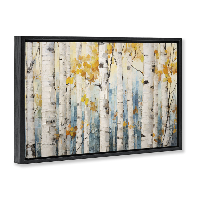 «Autumn Birch Forest», toile flottante encadrée par Roozbeh Bahramali, Cadre flottant noir de jais, H 21 po x l 31 po