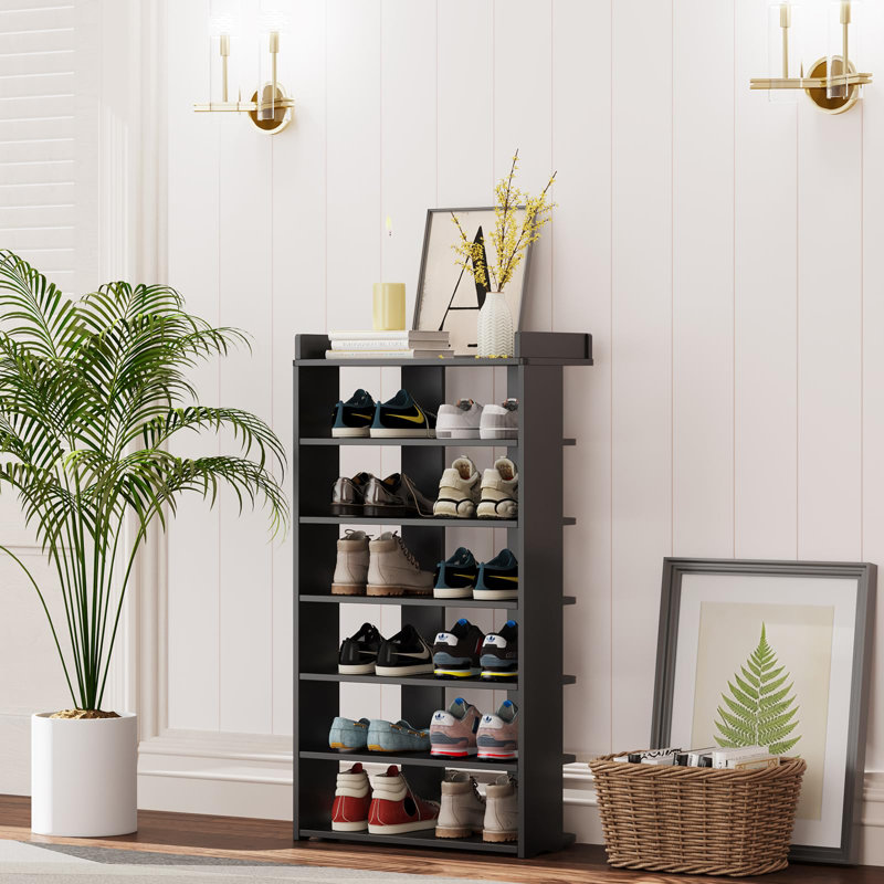 7 Pair Shoe Rack, Black, 97 cm H x 50 cm W x 25 cm D
