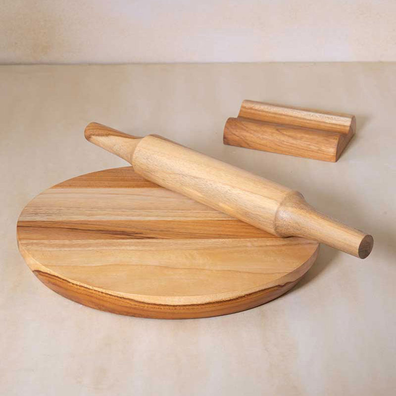 Rouleau à pâtisserie avec support | Chakla Belan en teck avec support