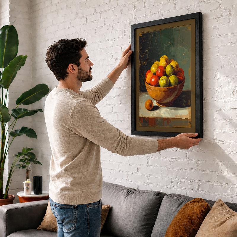 Bowl Of Apples Rustic - Print, Walnut, A3 - 42.0 x 29.7 cm