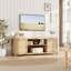 Meuble télé en rotin de 147 cm (58 po), console multimédia de style campagnard avec étagères réglables, meuble de rangement en bois pour salon ou chambre.