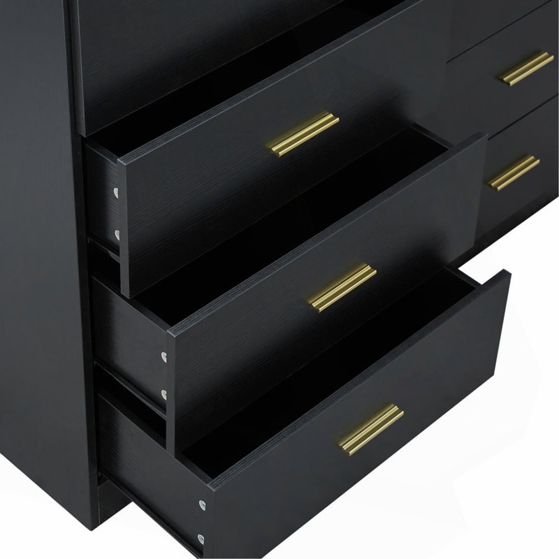 Commode moderne à 8 tiroirs pour la chambre à coucher - Vaste commode avec rangement, robuste et sécuritaire, Noir