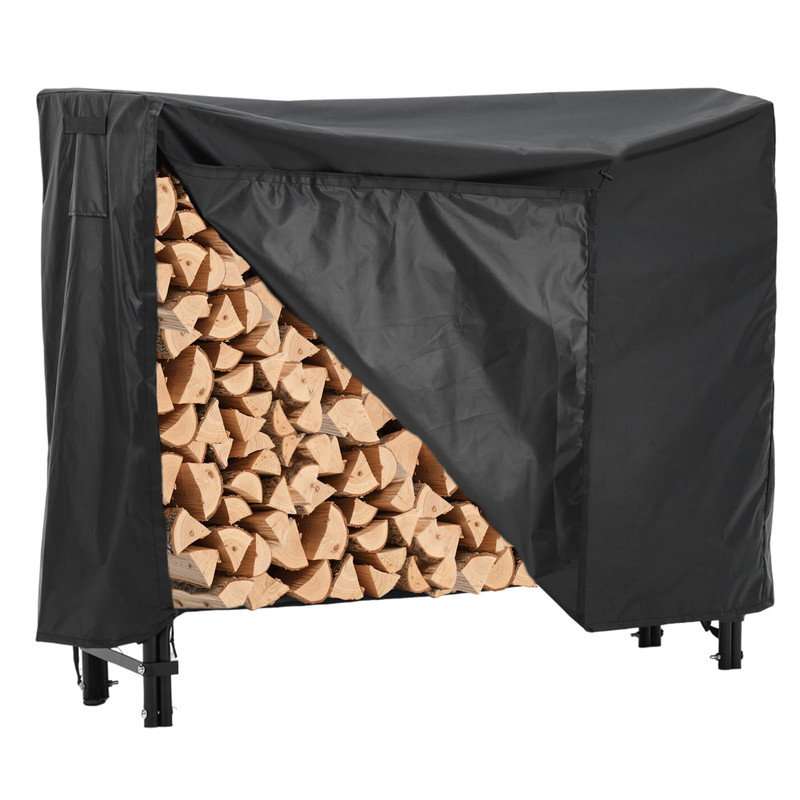 Support à bûches en acier robuste pour l'extérieur avec couvercle, grand support à bûches en acier pour patio / cour arrière, rangement en bois résistant aux intempéries avec conception ventilée, assemblage facile sans outils