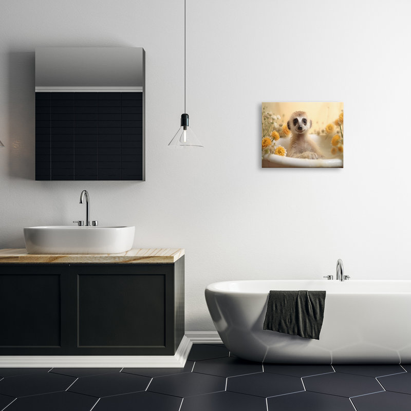 "Suricate et bain floral" par RB sur toile, H 16 po x l 20 po