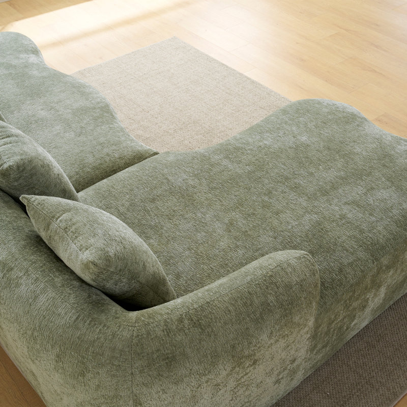 Canapé modulaire en L à compression complète avec méridienne incurvée et canapé modulaire en chenille, Vert