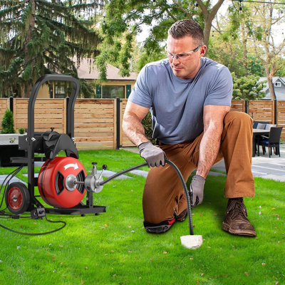 75FT 1/2" Electric Drain Cleaner Machine with Auto Feed & Foot Switch, Portable Sewer Snake Auger for 2"–4" Pipes, 6 Cutter Heads Included