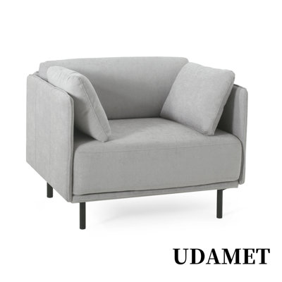 39" Vintage Grey Lounge Chair with Polyester Upholstery,Solid Wood Frame and Steel Legs, Comfortable Accent Seating,by Christopher Knight Home