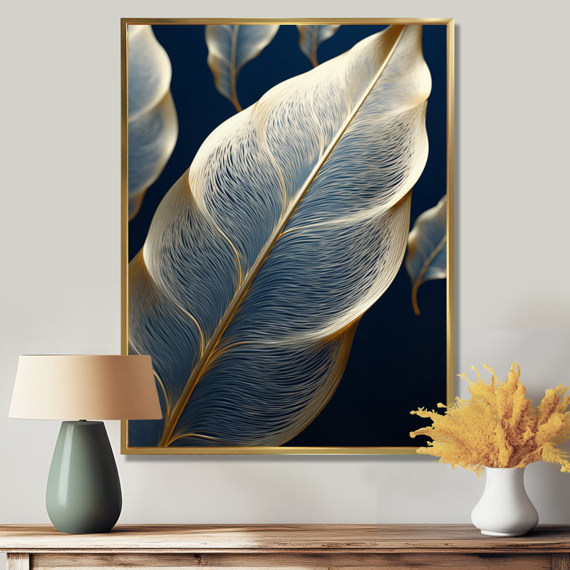 Art mural transparent avec feuilles dorées transparentes profondes, Toile avec cadre flottant or, H 32 po x l 24 po x P 1 po