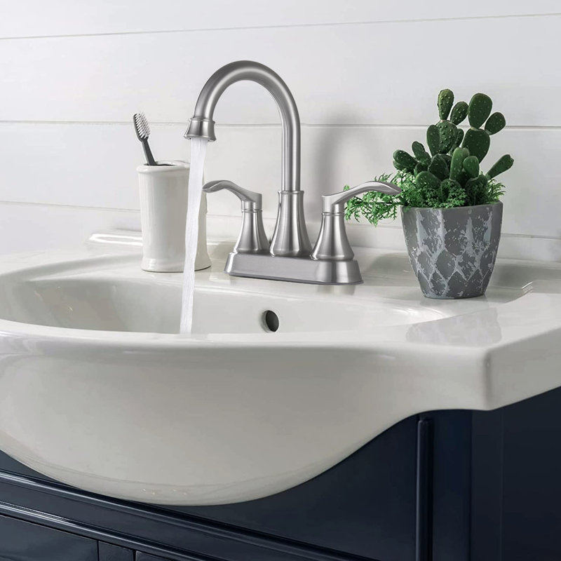 Brushed Gold 4 Inches Bathroom Faucet, 360 Swivel Spout With Pop Up Drain, Metal Construction, , , Rust , Water Saving, Ceramic Disc Cartridge, Fashionable Double Handles, 1.8 Gpm Flow Faucet ,
