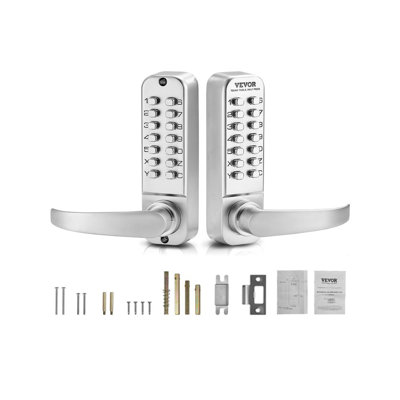 Mechanical Keyless Entry Door Lock, 14 Key Mechanical Door Lock, Mechanical Keypad Door Lock with Handle, Double-Sided Stainless Steel Waterproof Keyless Gate Lock, Sliver