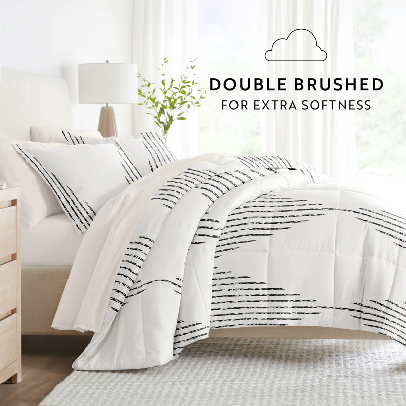 7-Piece Bedding Bundle - Pattern Comforter and Sheet Set, Queen Comforter + 1 Additional Piece, Gray Striped