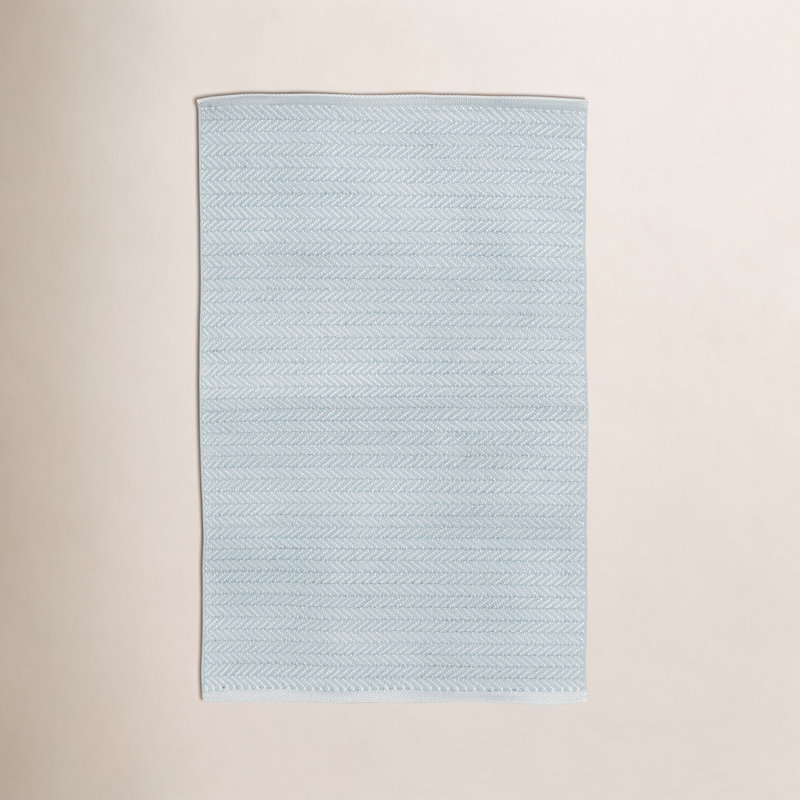 Herringbone Pearl Handwoven Indoor/Outdoor Rug, Runner 2'6" x 18', Light Blue/Ivory