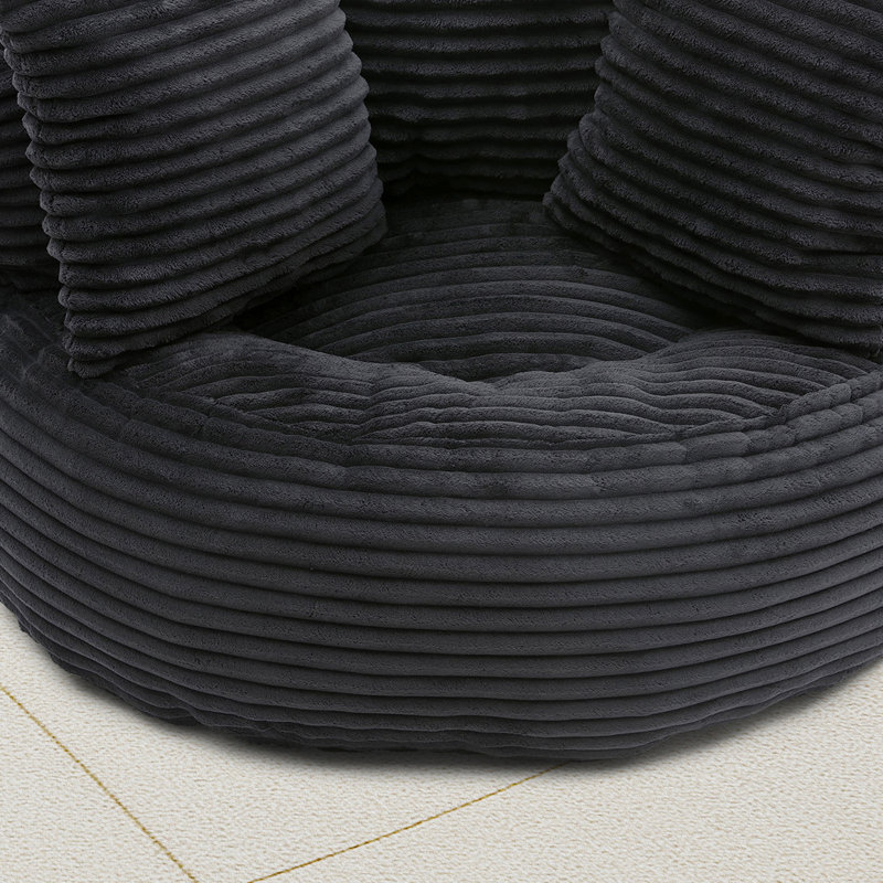 Fauteuil à billes moderne, canapé paresseux rembourré avec coussins et poignée, Noir