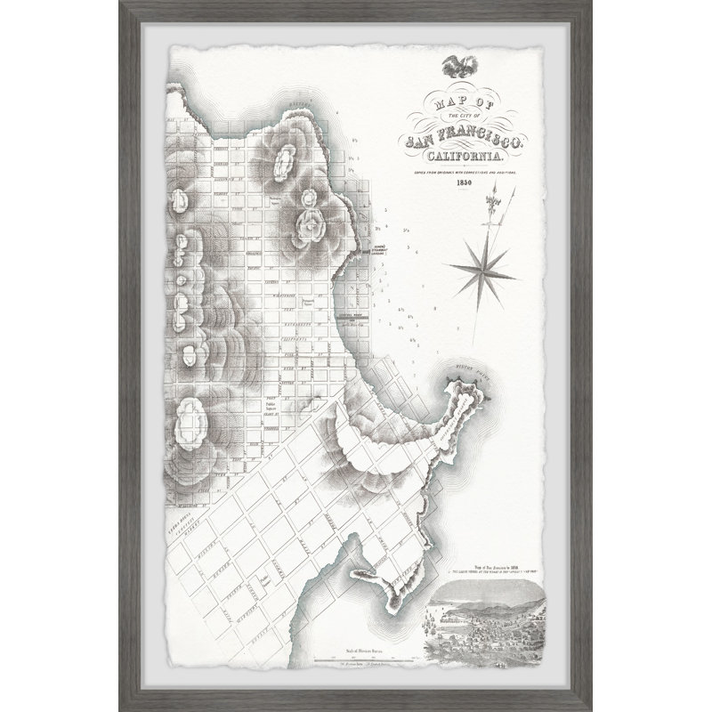 Carte rétro de San Francisco, Californie - impression encadrée sur papier, H 18 po x l 12 po x 1,5 po