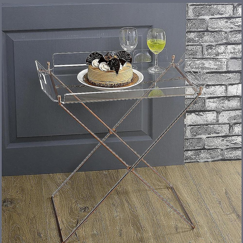 Table-plateau transparente et cuivrée avec plateau amovible