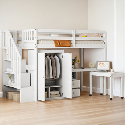 Loft Bed With Stairs, Bookshelf, Drawers, Desk & Wardrobe – Space-Saving Multifunctional Furniture For Kids & Teens