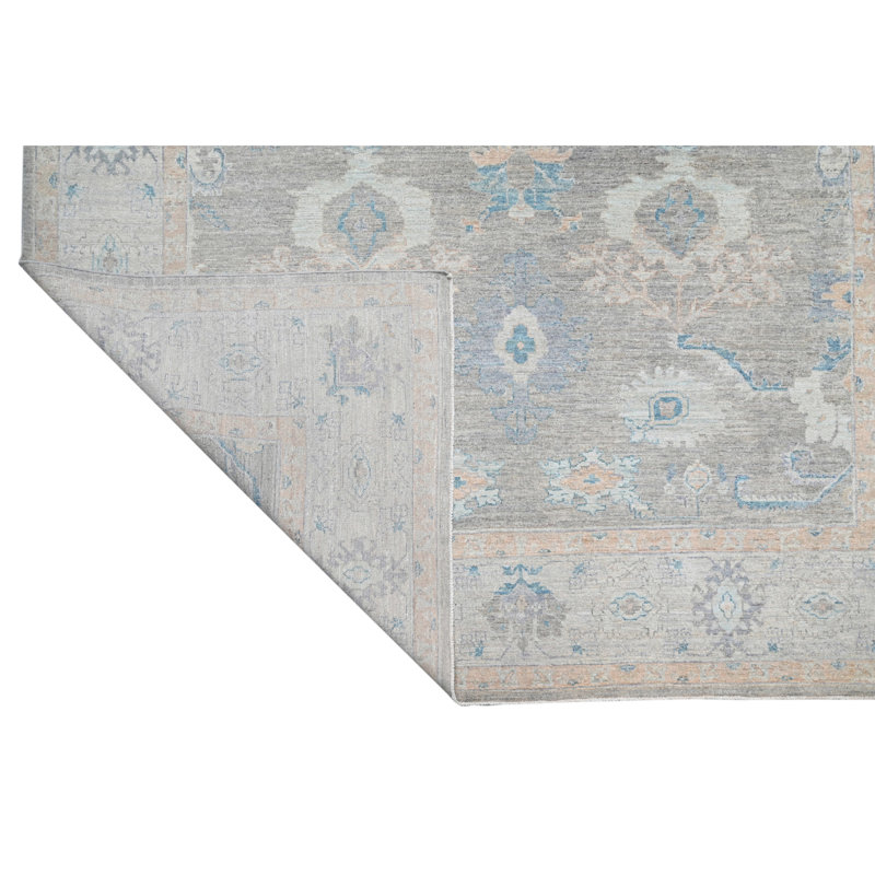 Tapis gris foncé et gris noué à la main de haute qualité