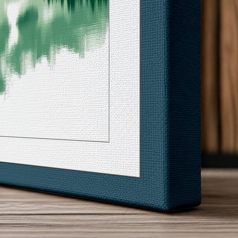 Alpine Lake Reflection Scandinavian - Wrapped Canvas, 24x16 - 61.0 x 40.6 cm, Teal Border