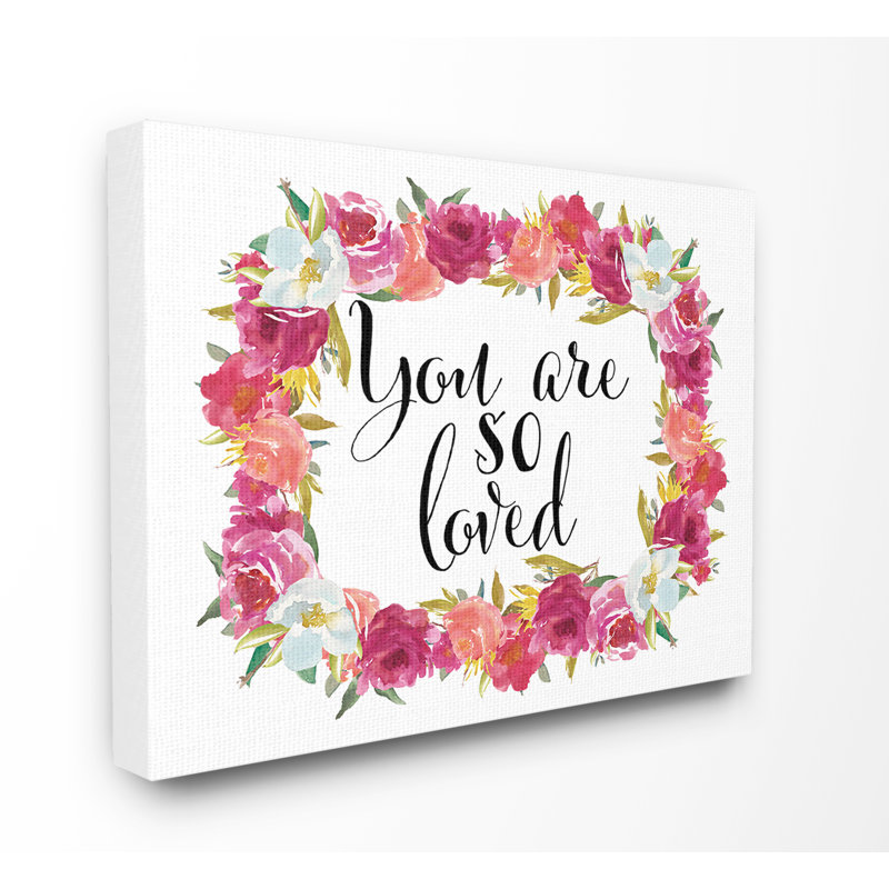 «You are so Loved Floral Wreath», reproduction d'art textuel sur toile, Toile tendue, H 16 po x l 20 po