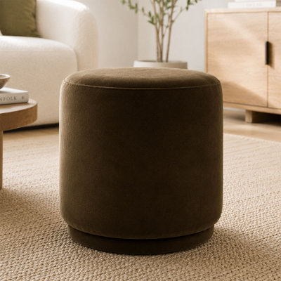 18.5" Round Swivel Velvet Upholstered Ottoman Stool