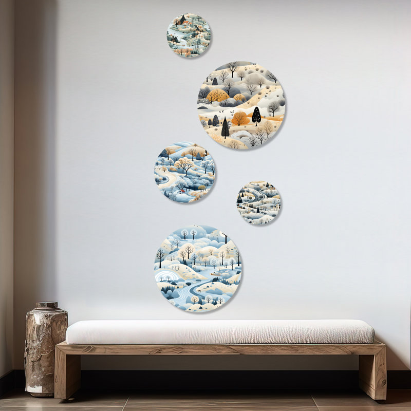 Gurshan - Ensemble d'art mural floral rond de 5