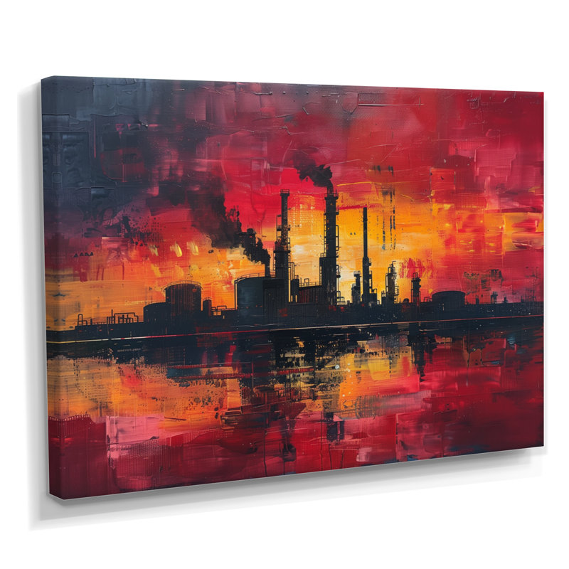 Jaune, rouge, production, pionniers, usines, usines, art mural, salon, Toile tendue, H 40 po x l 60 po x P 1,5 po