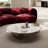 39" Round Stone Coffee Table with Metal Cylinder Legs - Modern Luxury, Space-Saving Design