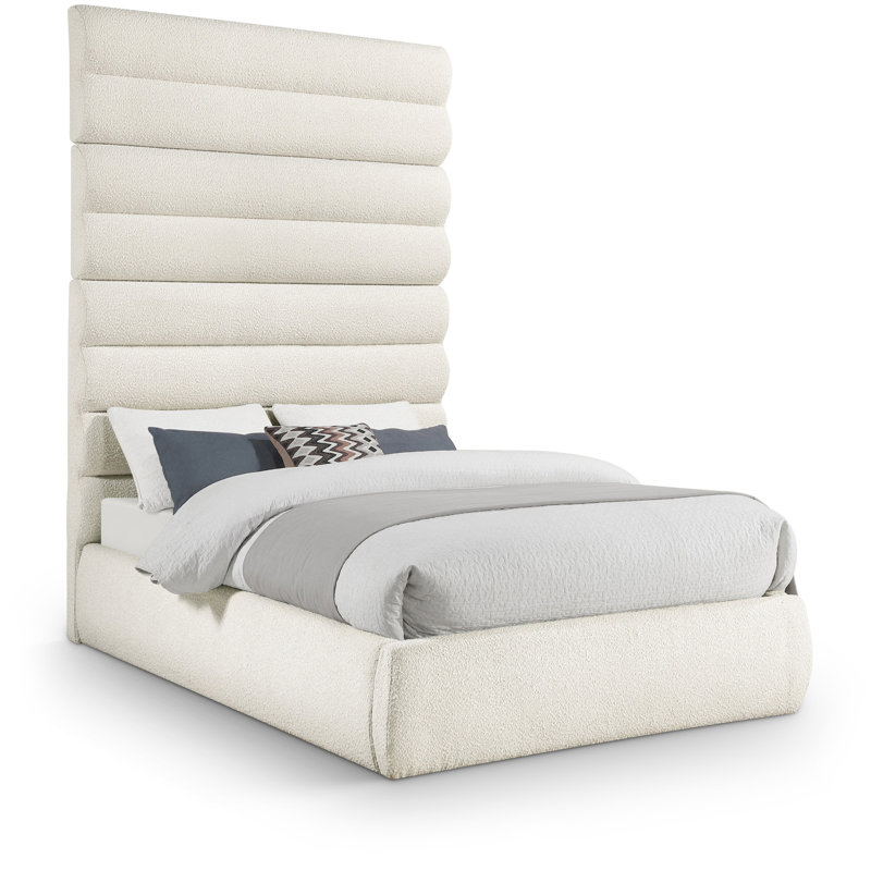 Lit en tissu Adam, Lit double, Crème, Boucle Fabric
