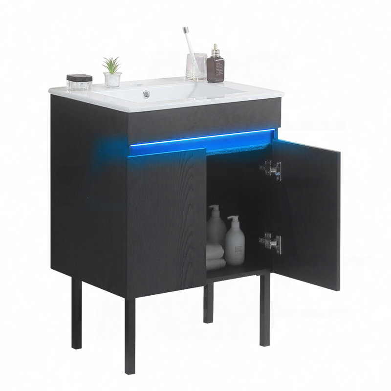 Meuble-lavabo de salle de bain avec béquille en métal, noir (sans lavabo en céramique)