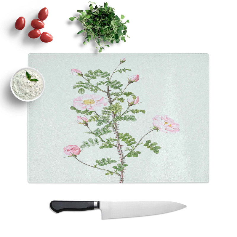Tempered Glass Scotch Briar by Pierre-Joseph Redoute Chopping Board, 39 cm W x 28.5 cm L