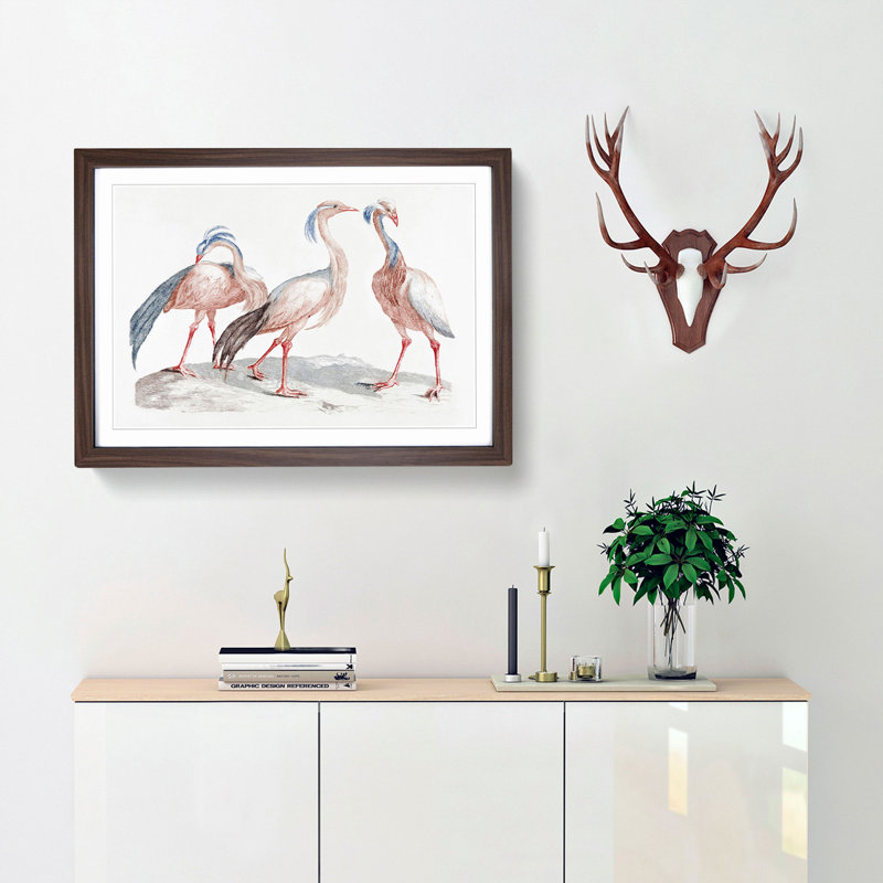 Crane Birds by Johan Teyler - Framed Print, 48cm H x 65cm W x 2cm D, Walnut Framed