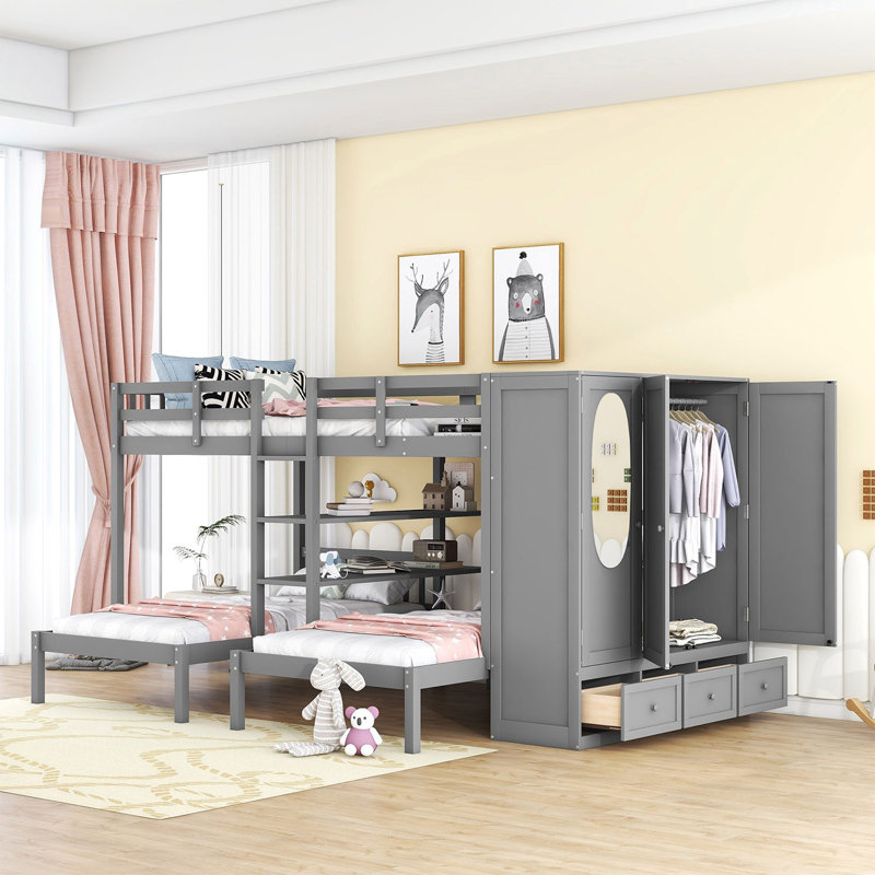 Jamaur Kids Full,Twin Bunk Bed with Drawers, Gray