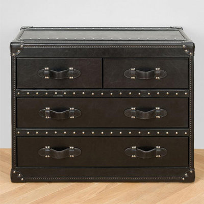Vintage Faux Leather Chest Of Drawers Accent Chest
