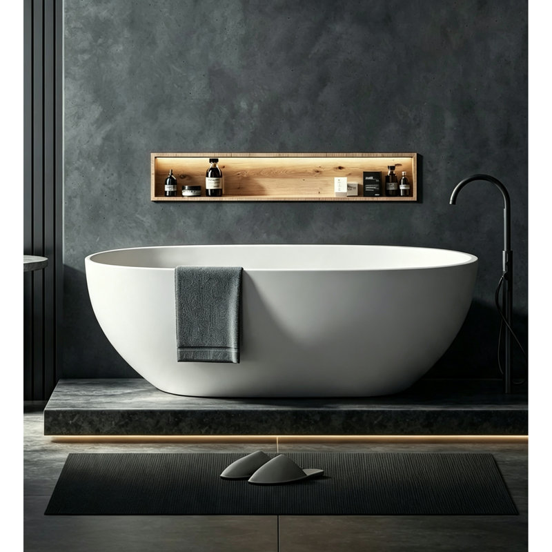 Baignoires et bains à remous modernes de 150 cm (59 pouces), baignoire ovale en résine de pierre pour spa à domicile