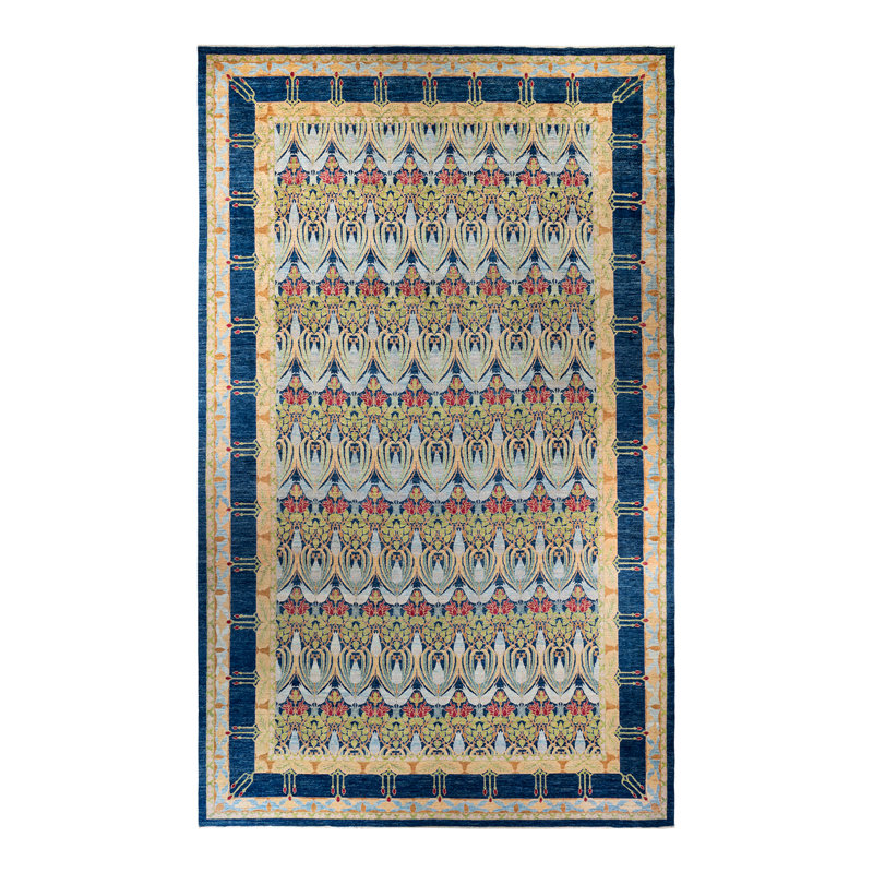 Tapis unique ivoire / bleu 11 pi 6 po x 19 pi 6 po Cavaillon