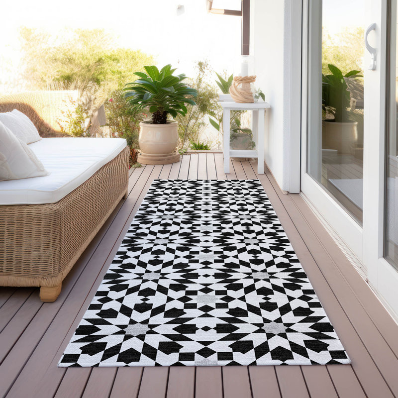 Flatweave Washable Floral Indoor / Outdoor Rug, Runner 2'3" x 7'6"