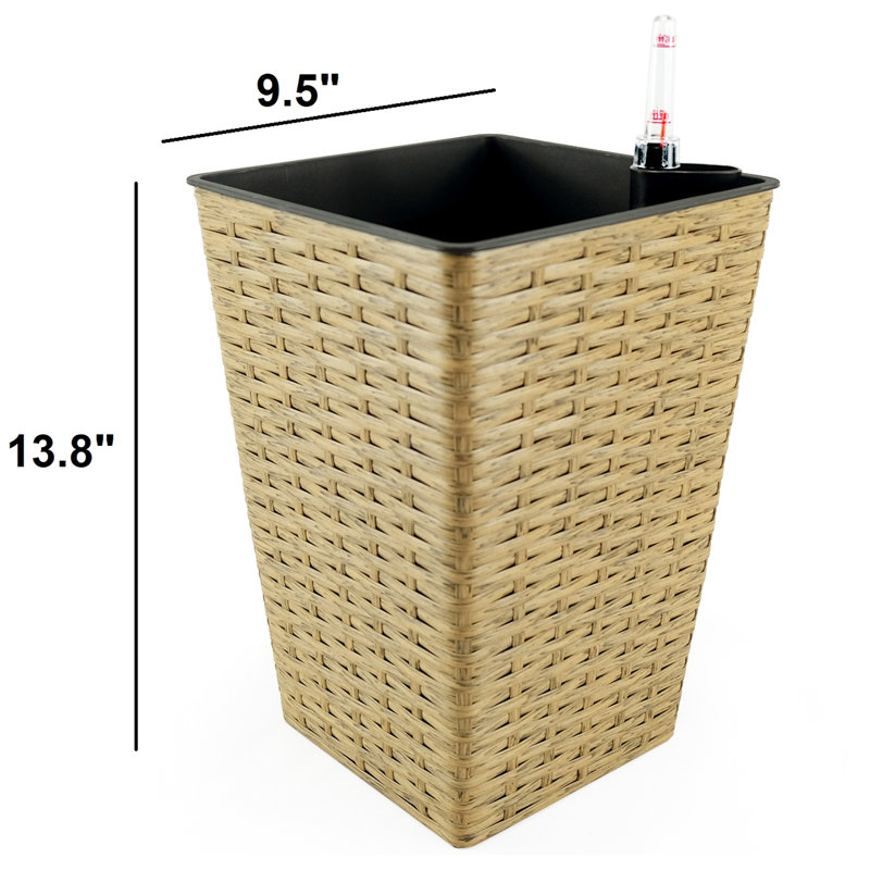 2-Pack Smart Self-Watering Square Planter For Indoor And Outdoor - Hand Woven Wicker - Brown, Brown
