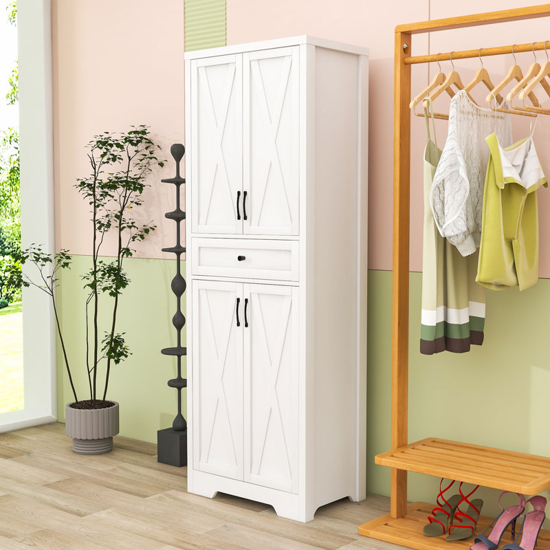 Armoires High Pantry avec tiroir et tablettes réglables pour le salon ou le bureau, White