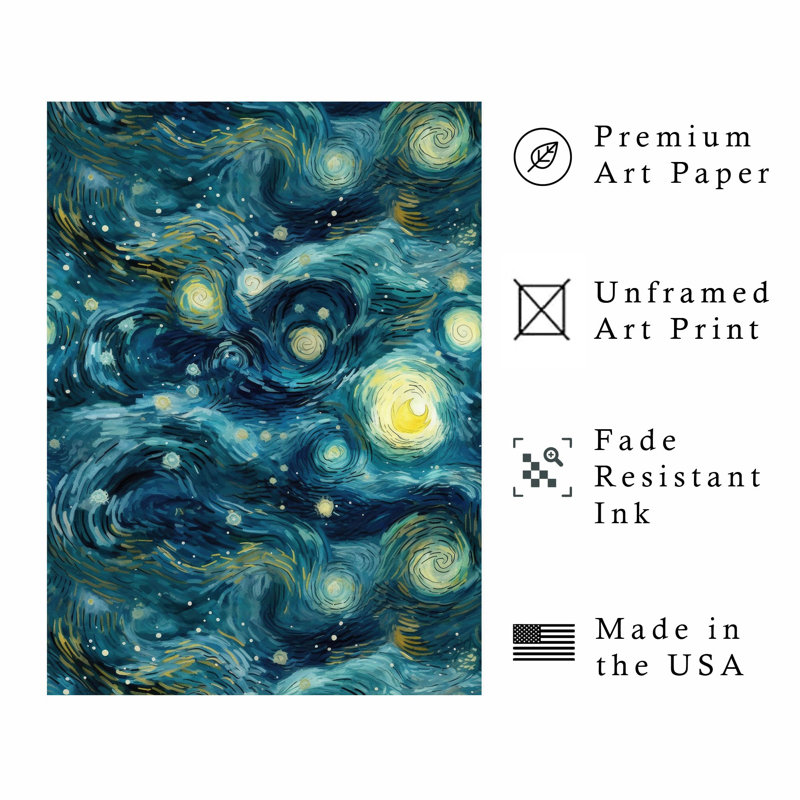 «Landscape and Nature Starry Night», reproduction d'art moderne sans cadre, H 16 po x l 12 po