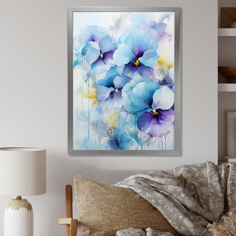 Bouquet d'harmonies bleues et mauves Blossum, Cadre simple argenté, H 44 po x l 34 po x P 1,5 po