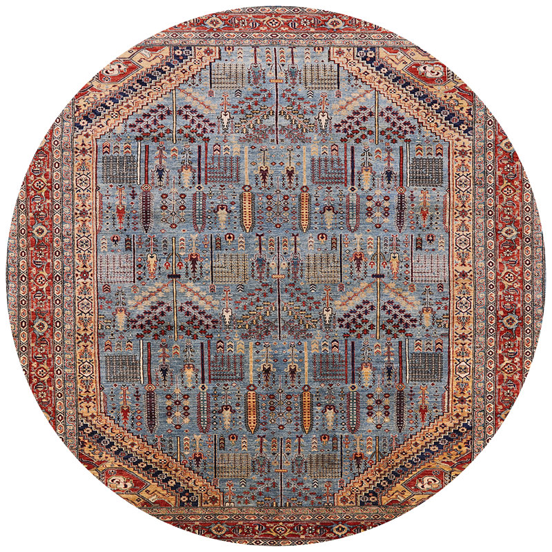 Tapis oriental rouge / bleu clair Rihanne, Rond 8 pi