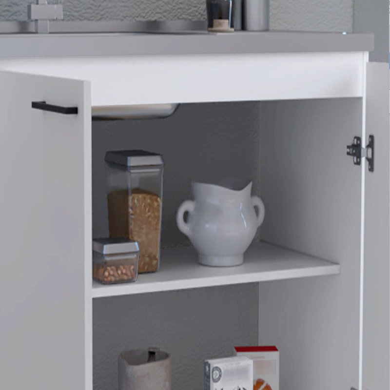 2 éviers utilitaires avec armoire, tablette intérieure, Blanc