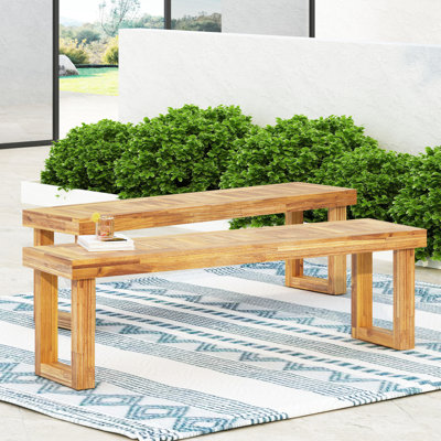Wood Bench Of 2 - Natural, Resists Weather Damage 2 Natural Model, Weather- Build