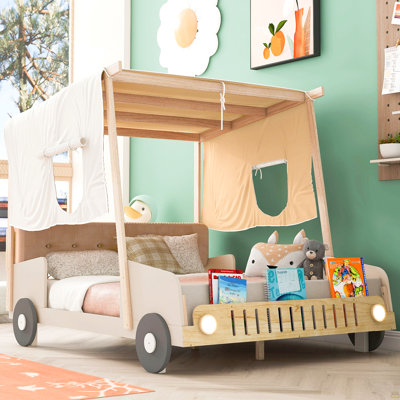 Wood Full Size Car Bed With Pillow
