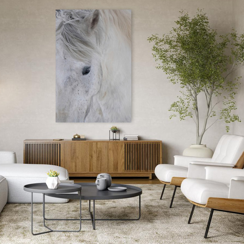 Art contemporain abstrait cheval blanc, 48" H x 32" W