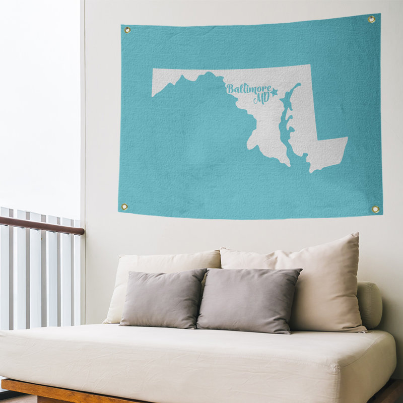 Tapisserie murale maryland baltimore, H 50 po x l 59 po, Bleu sarcelle