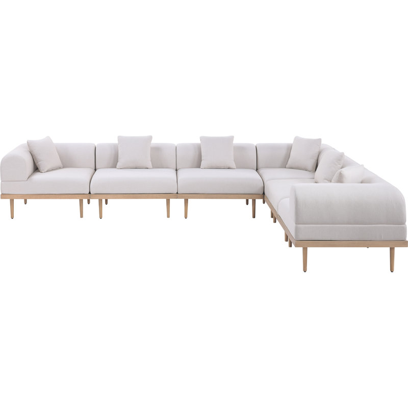 Madeleine 142" Resilient Water Resistant Olefin Fabric Upholstered 6Pc. Outdoor Patio Modular Sectional, Beige