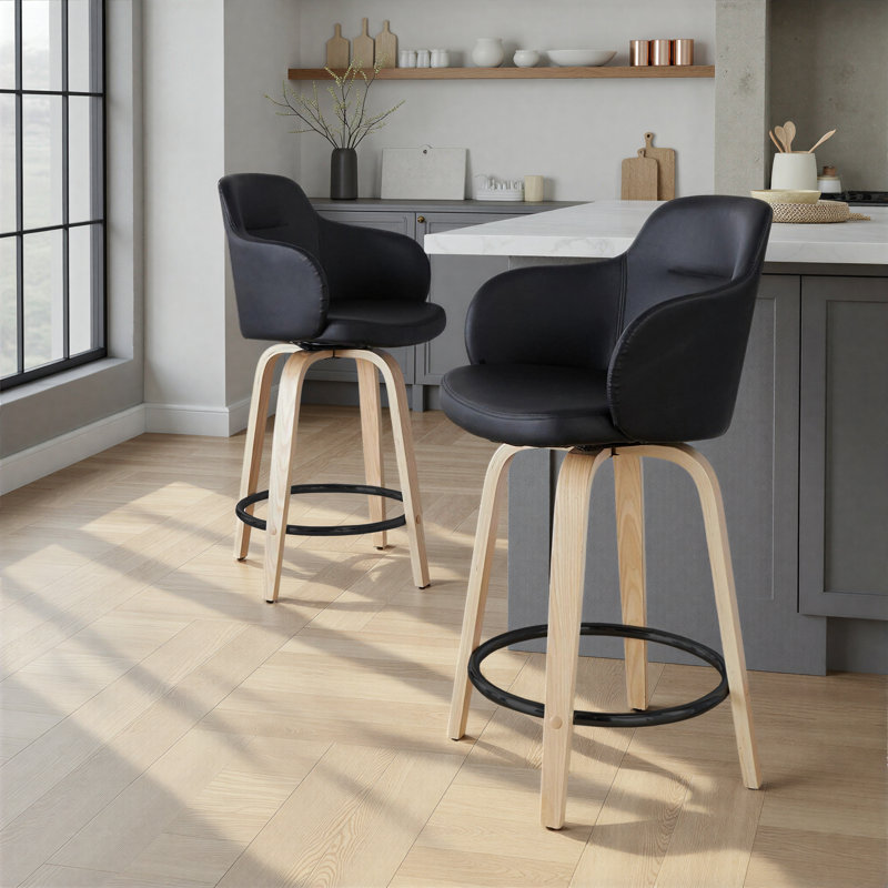 Boyne Swivel Upholstered Counter Stool, Walnut/Black, Black