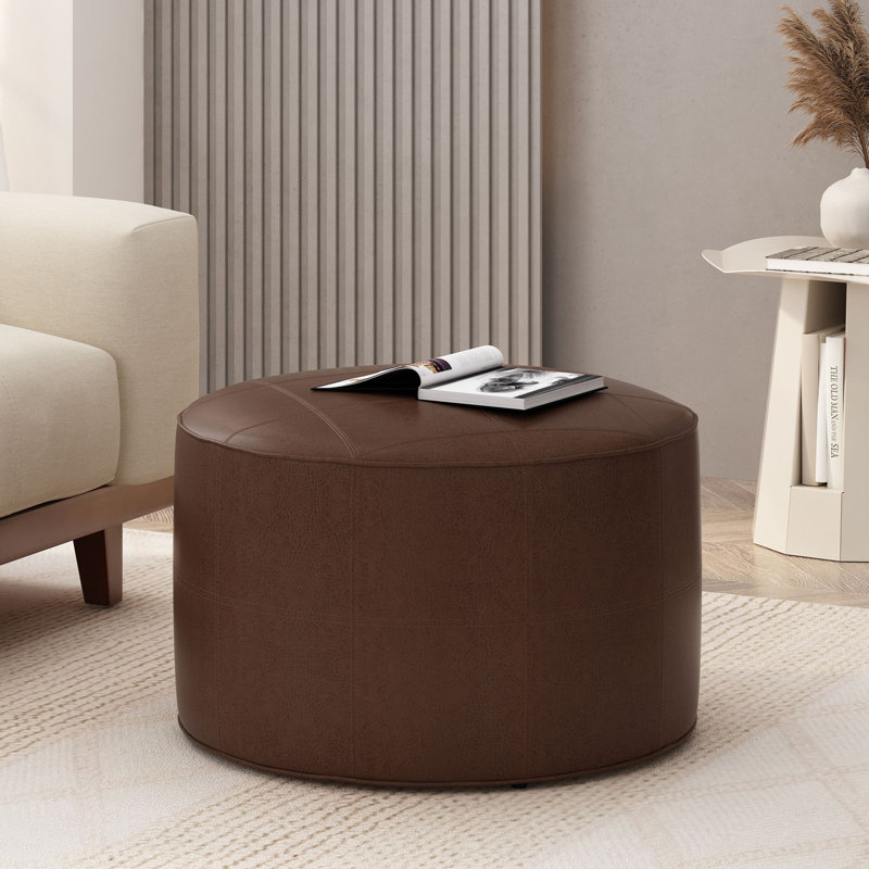 Repose-pieds rond en similicuir avec assise souple, Marron foncé